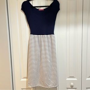 Maternal America Striped Maternity Dress Tie Waist Navy White Size XL